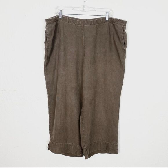 (Large Petite) J. Jill Brown 100% Linen Cropped Pants - Picture 1 of 5
